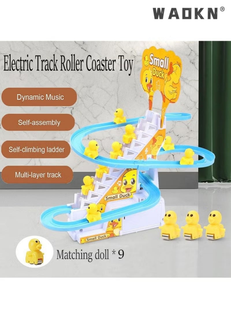 WAOKN Small Ducks Climbing Toys Electric Ducks Chasing Race Track Game Set Playful Roller Coaster Toy with 9 Duck LED Flashing Lights & Music Button Fun Duck Stair Climbing Toy for Toddlers and Kids - Image 5