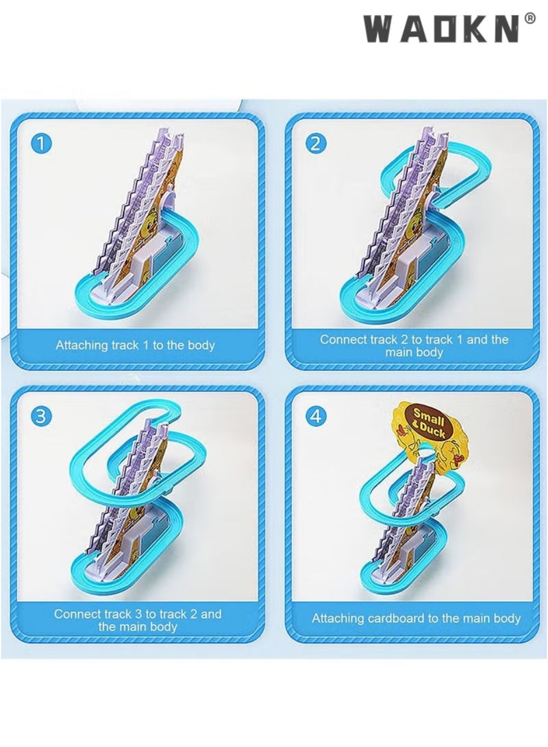 WAOKN Small Ducks Climbing Toys Electric Ducks Chasing Race Track Game Set Playful Roller Coaster Toy with 9 Duck LED Flashing Lights & Music Button Fun Duck Stair Climbing Toy for Toddlers and Kids - Image 4