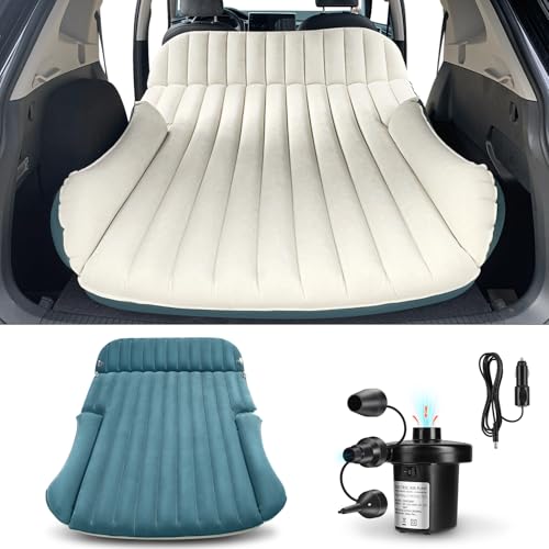 Ciremiv SUV Air Mattress with Double-Sided-Thick Flocked,Car Mattress with Pillow & Pump,Leakproof Durable Car Air Mattress,for Auto Camping, Road Trip,Double-Sided Flocking(Blue and White) - Image 1