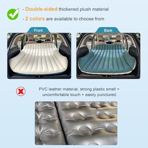Ciremiv SUV Air Mattress with Double-Sided-Thick Flocked,Car Mattress with Pillow & Pump,Leakproof Durable Car Air Mattress,for Auto Camping, Road Trip,Double-Sided Flocking(Blue and White) - Image 2