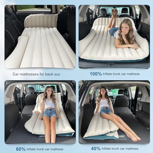 Ciremiv SUV Air Mattress with Double-Sided-Thick Flocked,Car Mattress with Pillow & Pump,Leakproof Durable Car Air Mattress,for Auto Camping, Road Trip,Double-Sided Flocking(Blue and White) - Image 3