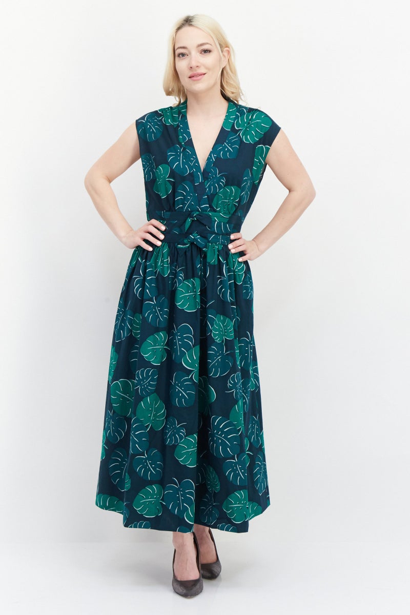 Kate Spade فستان ماكسي كاجوال مزخرف بالورود للنساء، أخضر - Image 1