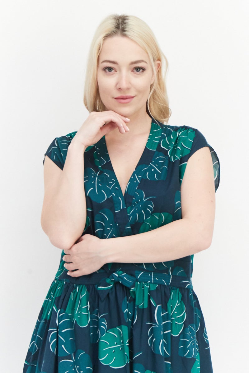 Kate Spade فستان ماكسي كاجوال مزخرف بالورود للنساء، أخضر - Image 3