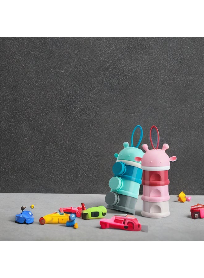 MiniMe Stackable Baby Formula & Snack Dispenser with Giraffe Cap | BPA‑Free PP & Silicone | Blue | 3‑Layer, 100 ml Each | Compact Leak‑Proof Travel Container - Image 4