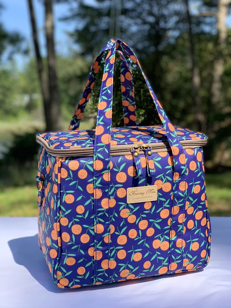 Kwang Min Floral Insulated Picnic Cooler Bag,Reusable Large Lunch Bag for Women/MenKids,Outdoors,Boating,Beach,Party,Premium Waterproof Fabric,Adjustable Strap,Ideal Summer Gift (Purple Cherry) - Image 2
