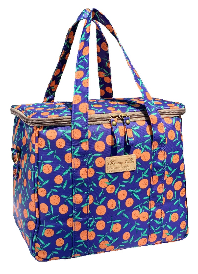Kwang Min Floral Insulated Picnic Cooler Bag,Reusable Large Lunch Bag for Women/MenKids,Outdoors,Boating,Beach,Party,Premium Waterproof Fabric,Adjustable Strap,Ideal Summer Gift (Purple Cherry) - Image 1