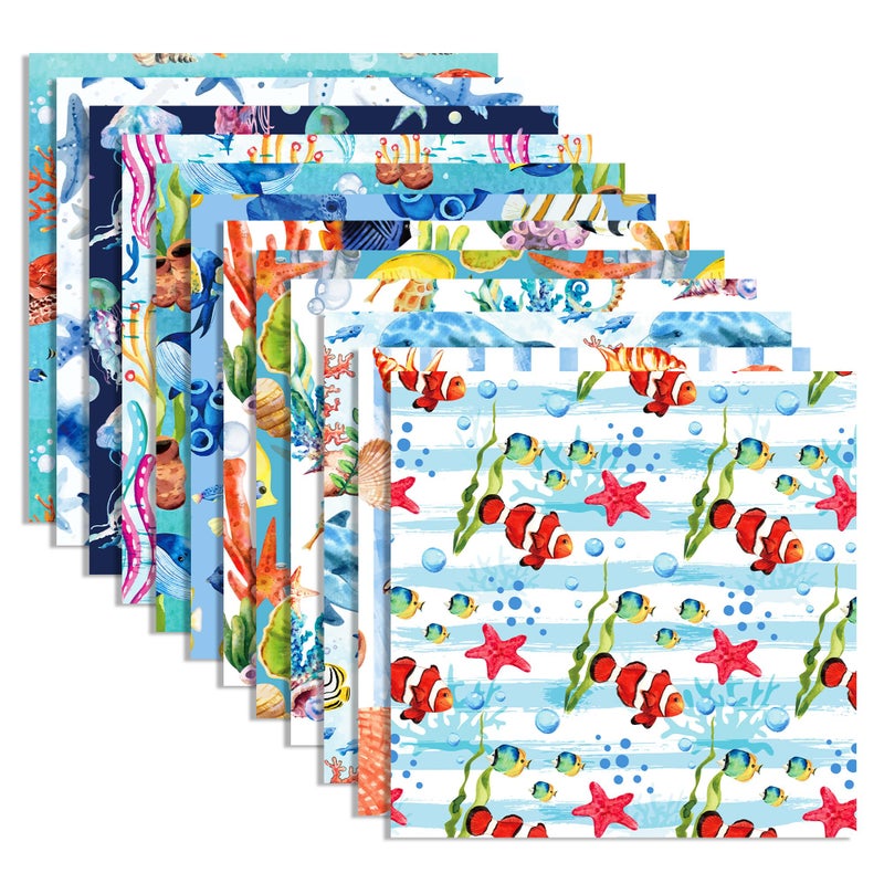BHNACIER 24 Sheets Under The Sea Pattern Paper Beach Scrapbook Paper Tropical Sea Animals Ocean Scrapbook Papers 118 x 118 Under the Sea Cute Whales Dolphins Fishes Patterned DoubleSided Decorative Papers - Image 3