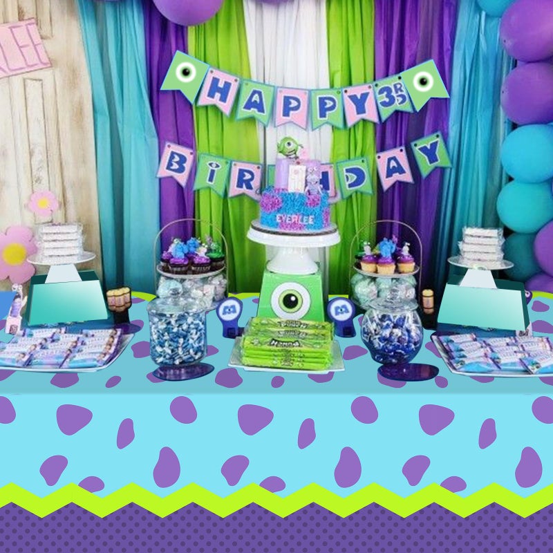 KEASKELL 3Pcs Monster Birthday Party Tablecloth Decorations,Purple Green Plastic Table Cover Disposable Rectangle Table Cloth for Baby Shower Kids Boy Birthday Party Supplies,54x108 Inch - Image 5