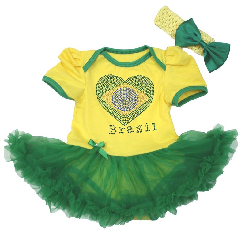 Petitebella Rhinestones Brazil Heart Baby Dress Nb18m YellowGreen 1218 Months