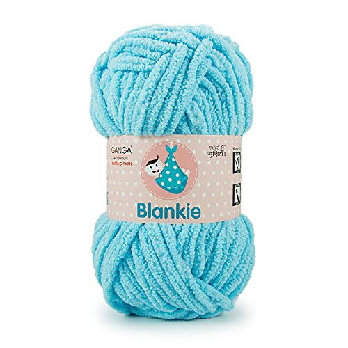 Ganga Acrowools Blankie is A Super Polyester Soft Chenille Yarn. Oekotex Class 1 Certified. Safe for Babies. Pack of 2 Balls - 100Gm Each. Shade No 18,Aqua Blue - Image 1