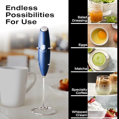 Bean Envy Milk Frother Handheld for Coffee - Electric Hand Blender, Mini Drink Mixer Whisk & Coffee Foamer Wand with Stand for Lattes, Cappuccino, Matcha and Hot Chocolate - Kitchen Gifts - Blue - Image 3