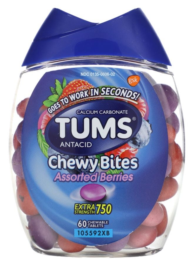 TUMS أقراص مضغ مضادة للحموضة بقوة إضافية بنكهة التوت المت assorted 60 قرص قابل للمضغ
