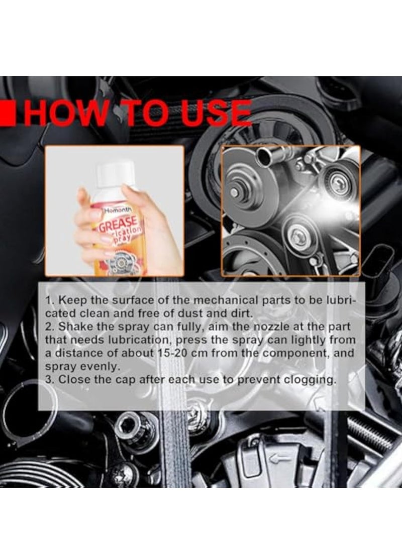 Lubrication Spray for Car, Greese Lubrication Spray, Premium Multipurpose Lubricant, Mechanical Grease Lubrication Spray, Rust Removal Spray for Lock Cylinder Door Hinge, Water Resistant Lubricant