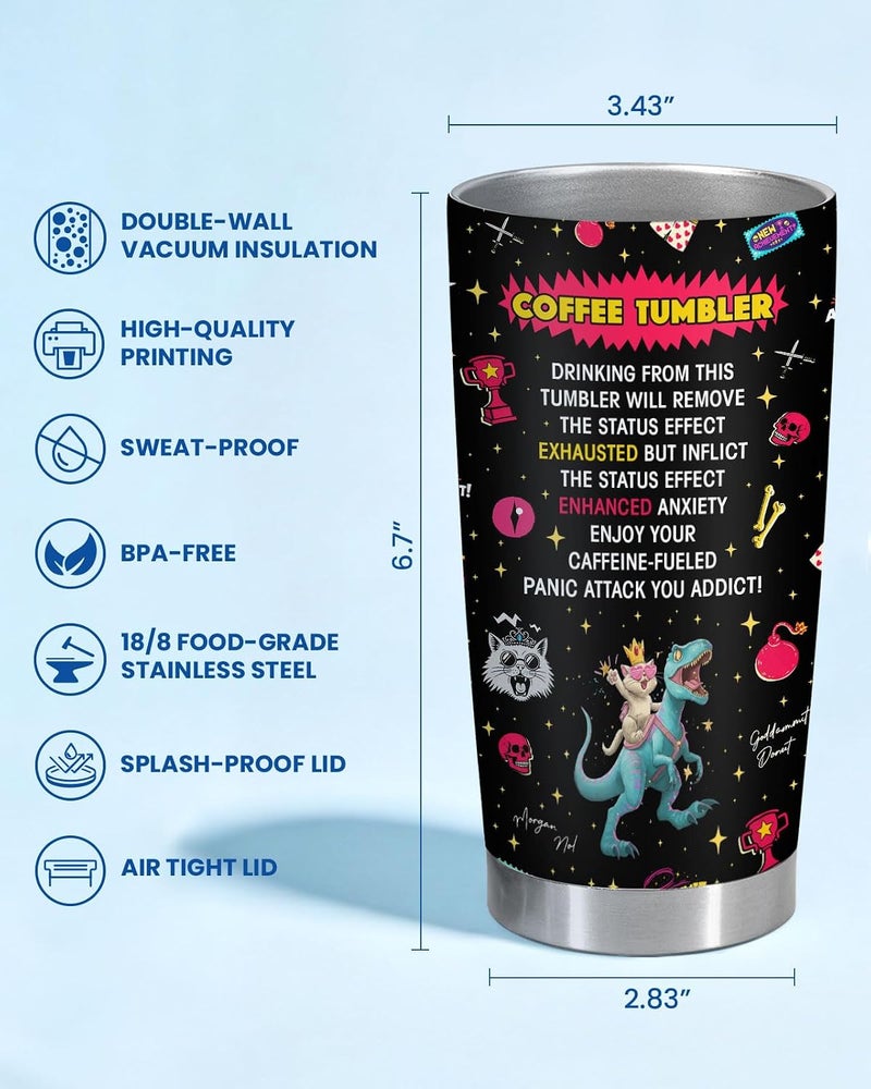 34HD RPG Dungeon Gamer Tumbler 20oz Stainless Steel Insulated Travel Mug Funny Coffee Game Status Effect Gift Birthday - Image 2