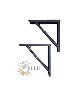 Folding Shelf Brackets, 2 Pcs 16 Inch Heavy Duty Metal Collapsible Shelf Bracket for Bench Table, Wall Mounted DIY Triangle Brackets with Screws, Space Saving Max Load 198 lbs (16 Inch)