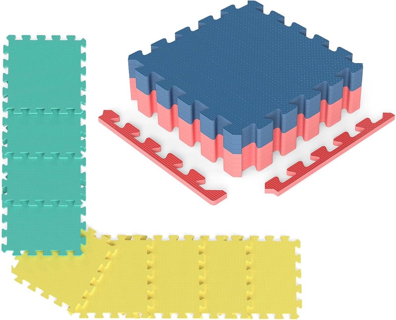 Giantex 18 PCS Interlocking Exercise Mat, 18 Sq.Ft EVA Foam Floor Tiles with Borders, 0.4" Thick Non-Slip Puzzle Workout Mats, Protective Gym Flooring for Home Gym, Garage, Basement, Multicolor - Image 1
