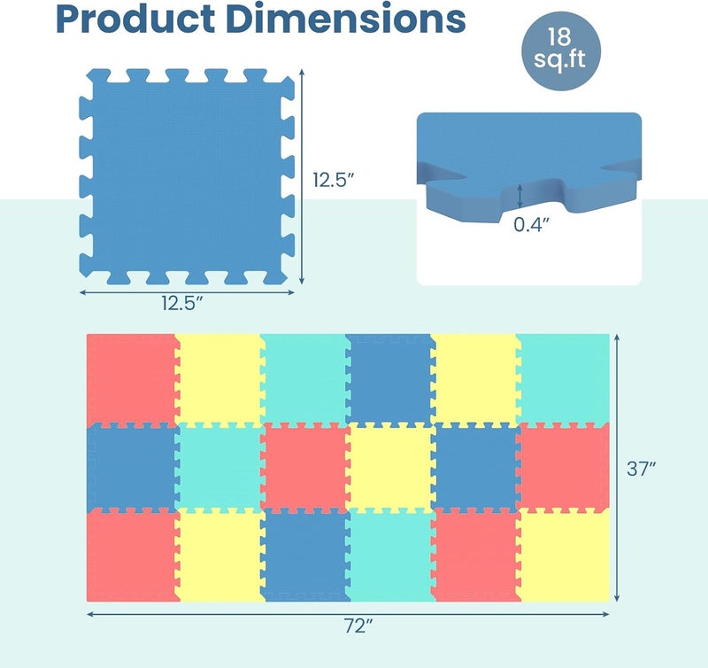 Giantex 18 PCS Interlocking Exercise Mat, 18 Sq.Ft EVA Foam Floor Tiles with Borders, 0.4" Thick Non-Slip Puzzle Workout Mats, Protective Gym Flooring for Home Gym, Garage, Basement, Multicolor - Image 5