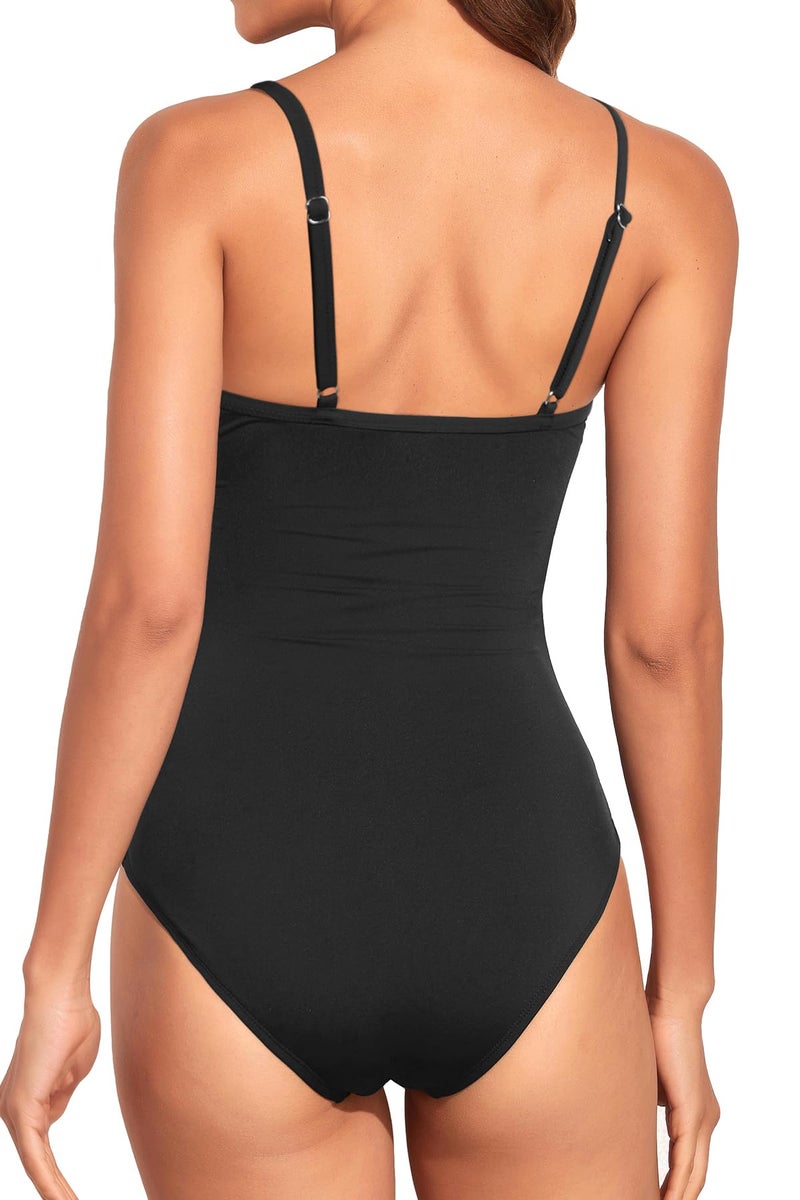Holipick Women Black with Straps One Piece Swimsuits Tummy Control Bathing Suits Halter Strapless Bandeau Swimwear M - Image 4
