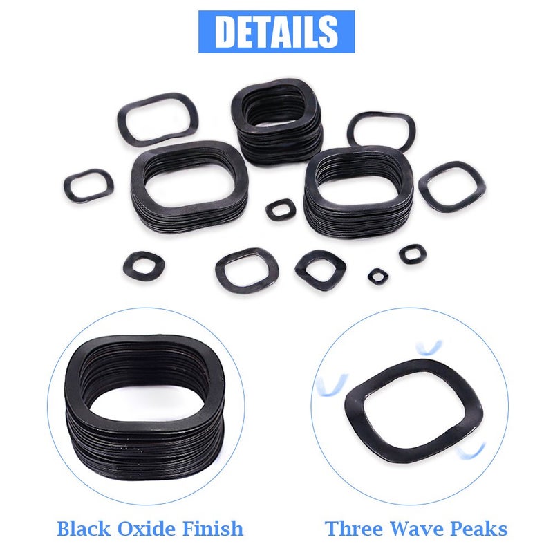 Glarks 320Pcs Carbon Steel Compression Type Wavy Wave Crinkle Spring Washers Assortment Kit - Image 4