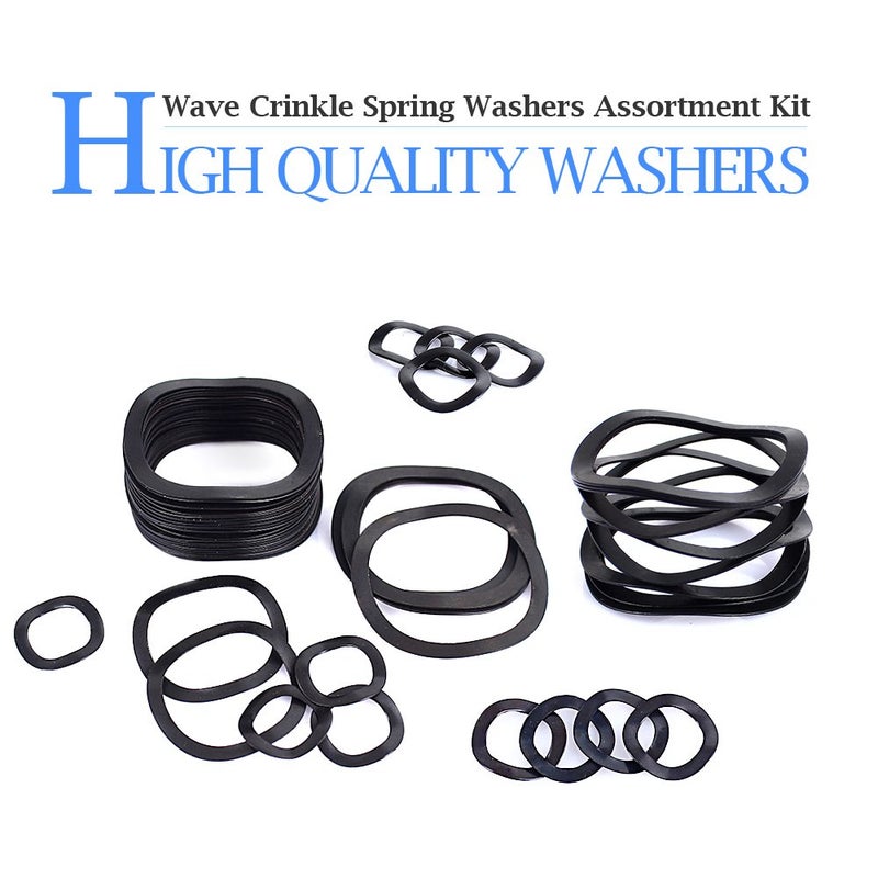 Glarks 320Pcs Carbon Steel Compression Type Wavy Wave Crinkle Spring Washers Assortment Kit - Image 3