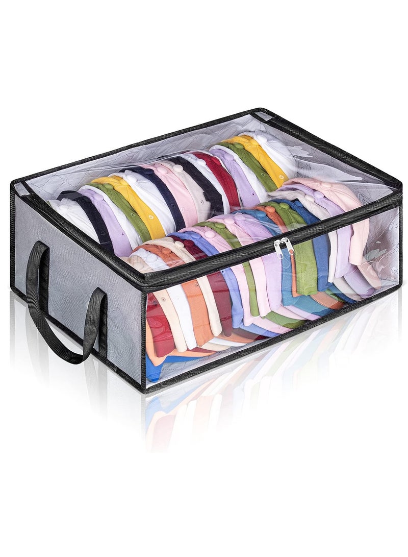 Relex Caps Clothing Organizer, Wide Hat Storage for Various Caps or Underwear with 2 Sturdy Handles Storage Box Holds Up to 40 Hats Foldable or 60 Underwear for Home Travel (Grey, 20x16x6.7inches)  - Image 1