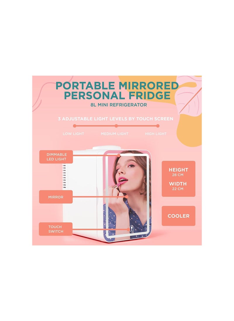 BLOOMING TIME - 8L Mini Makeup Fridge with LED Light Mirror Portable Skincare Preservation Beauty Refrigerator - Image 1