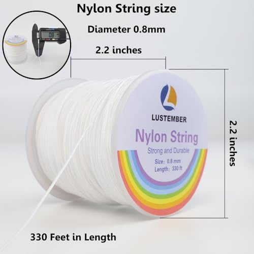 LUSTEMBER 0.8mm Nylon String, Strong Bracelet String, Durable Nylon Cord for Jewelry Making, Bracelets, Beading, Necklaces, Rattail Braiding, Kumihimo, Wind Chimes, Blinds and Handicrafts - Image 2