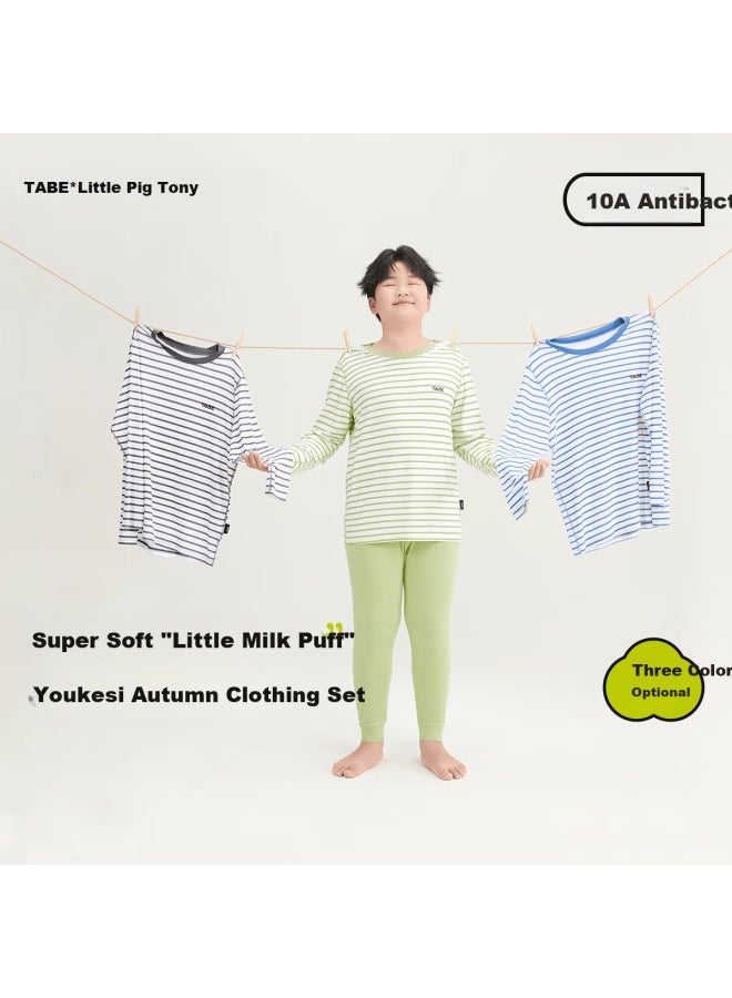 TABE Little Tony Chubby Boys Autumn Long Johns Set Spring And Autumn Children's Skin-friendly Underwear Youth Base Layer Pajamas 10a Antibacterial - Image 1