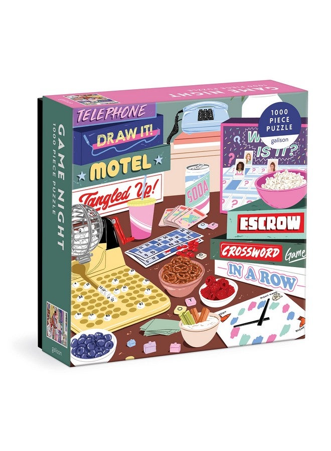 Galison Game Night 1000 Piece Puzzle In Square Box From Galison 27 X 20 Beautifully Illustrated Puzzle Thick And Sturdy Pieces Fun And Challenging Activity For Adults Unique Gift Idea! - Image 1