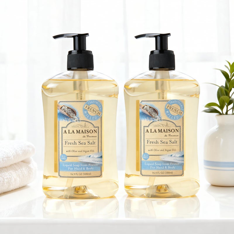 A LA MAISON Fresh Sea Salt French Liquid Hand Soap - Natural Hand Wash Made with Essential Oils - Biodegradable, Plant-Based, Vegan, Cruelty-Free, Alcohol & Paraben Free (16.9 oz, 2 Pack) - Image 3