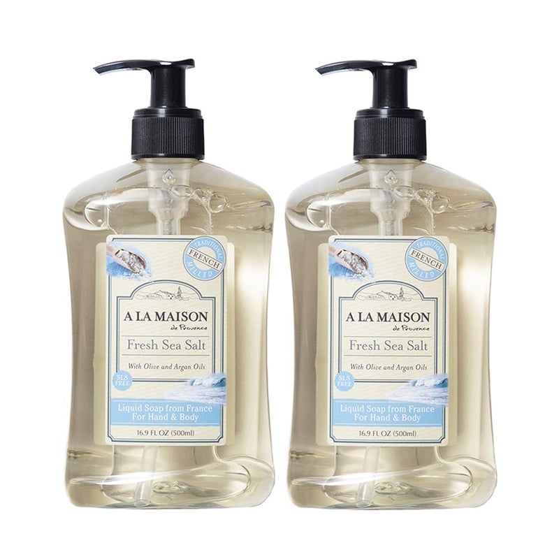 A LA MAISON Fresh Sea Salt French Liquid Hand Soap - Natural Hand Wash Made with Essential Oils - Biodegradable, Plant-Based, Vegan, Cruelty-Free, Alcohol & Paraben Free (16.9 oz, 2 Pack) - Image 1