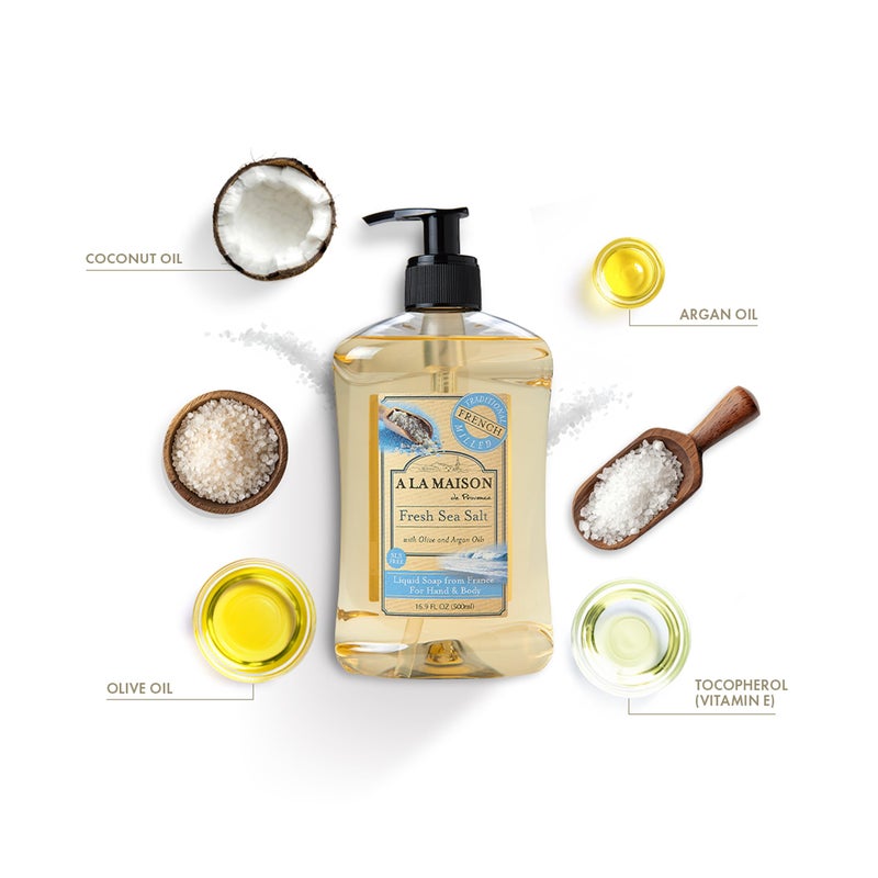 A LA MAISON Fresh Sea Salt French Liquid Hand Soap - Natural Hand Wash Made with Essential Oils - Biodegradable, Plant-Based, Vegan, Cruelty-Free, Alcohol & Paraben Free (16.9 oz, 2 Pack) - Image 2