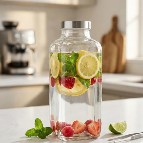 CROCO JAR Transparent Glass Bottles French Square Design | BPA-Free, Stylish & Durable Water Bottle | Perfect for Beverages & Storage | 1000 ml, Set of 4 - Image 2