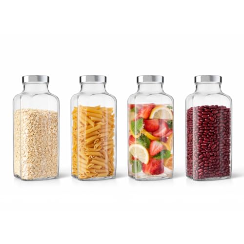 CROCO JAR Transparent Glass Bottles French Square Design | BPA-Free, Stylish & Durable Water Bottle | Perfect for Beverages & Storage | 1000 ml, Set of 4 - Image 1