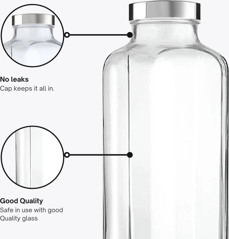 CROCO JAR Transparent Glass Bottles French Square Design | BPA-Free, Stylish & Durable Water Bottle | Perfect for Beverages & Storage | 1000 ml, Set of 4 - Image 4