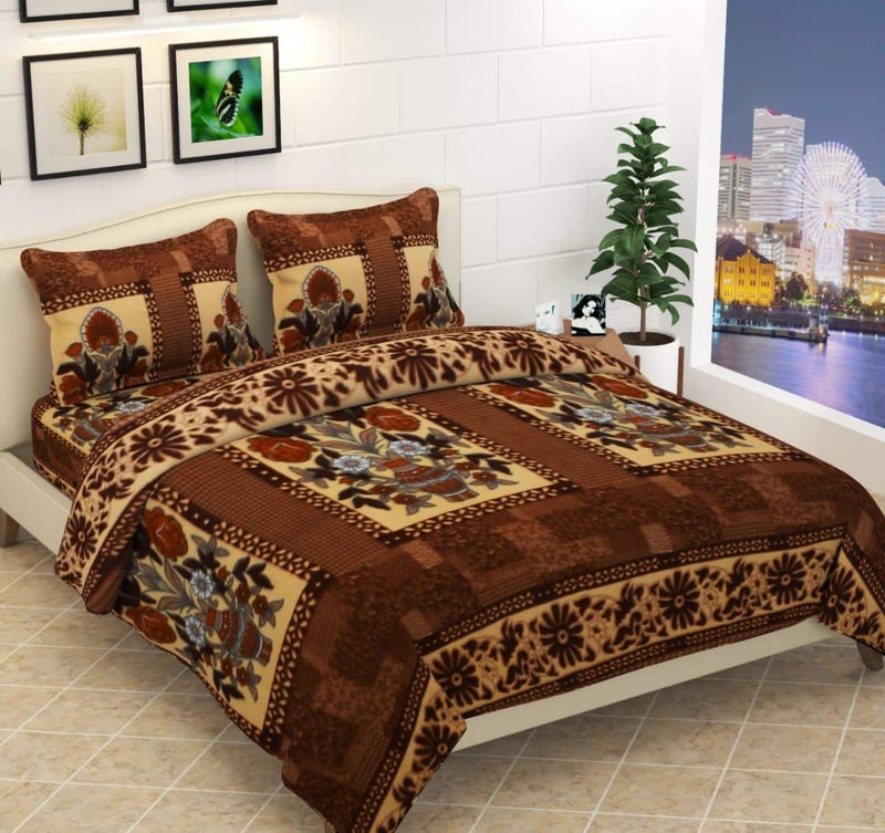 GG HOME GG Home 500 GSM Warm Polar Bedsheet for Winters for Double Bed Winter Bedsheets with 2 Pillow Covers 90X100inch Brown Microfiber  - Image 1