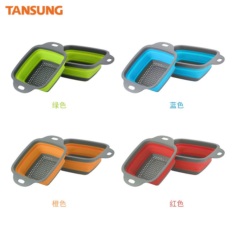 Supply Square Drain Basket Folding Drain Basket Telescopic Folding Fruit Blue 2 Piece Set 2 Fruit - Image 3