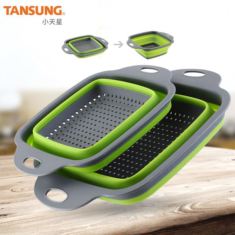Supply Square Drain Basket Folding Drain Basket Telescopic Folding Fruit Blue 2 Piece Set 2 Fruit - Image 2