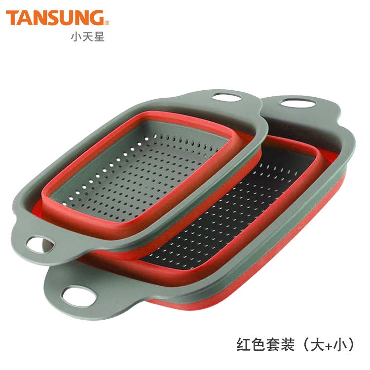 Supply Square Drain Basket Folding Drain Basket Telescopic Folding Fruit Blue 2 Piece Set 2 Fruit - Image 1