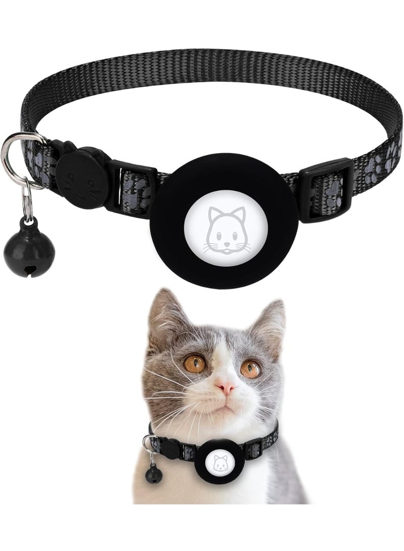 Cat collar, Apple air label cat collar, with seat belt buckle and bell, 3/8-inch wide reflective cat collar, air label holder for small pet cats, puppies, and kittens - Image 1