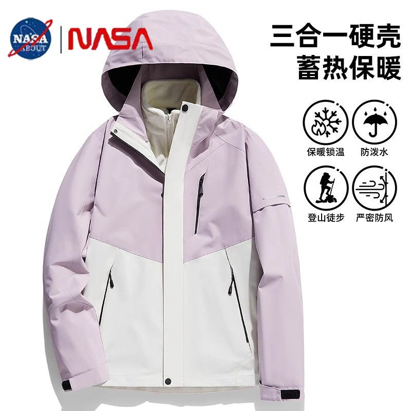 Outdoor Charge Clothes Women'S Winter Windproof And Waterproof Three-In-One Detachable Mountaineering Suit Fleece-Lined Thickened Jacket - Image 2