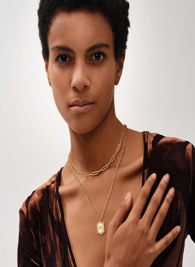 MEVECCO Dainty Gold Initial Necklace for Women 18K Gold Plated Layered Paperclip Link Chain Necklace Personalized Cute Hexagon Letters for Women Everyday Wear Jewelry - Image 2