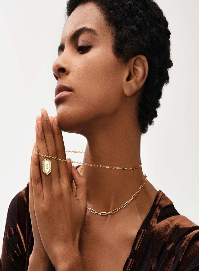 MEVECCO Dainty Gold Initial Necklace for Women 18K Gold Plated Layered Paperclip Link Chain Necklace Personalized Cute Hexagon Letters for Women Everyday Wear Jewelry - Image 3