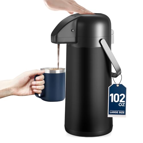 Gezoss Coffee Carafe for Keeping Hot - 102OZ / 3L Airpot Coffee Dispenser with Pump - Large Coffee Thermos for Hot Drinks Tea Liquid - Insulated Stainless Steel Hot Water Beverage Dispenser for Parties,Black - Image 1