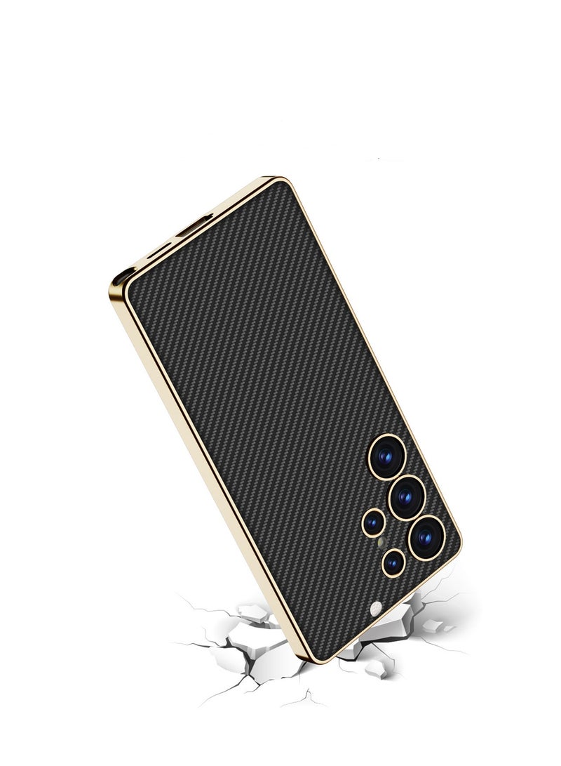 اووكاي جراب متوافق مع هاتف Samsung Galaxy S25 Ultra 5G، جراب هاتف خفيف الوزن فاخر مطلي بالكهرباء، مناسب لجراب هاتف Samsung S25 Ultra (ألياف الكربون باللون الأسود) - Image 2