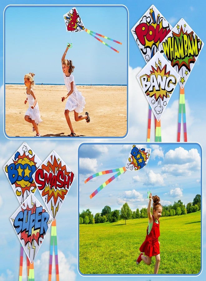 Silipull 12 Pcs DIY Hero Kites for Kids Bulk Color Your Own Diamond Shaped Kites Making Kit with 12 String and Long Tails Decorating Coloring Pack for Kids Outdoor Games Beach Park - Image 5