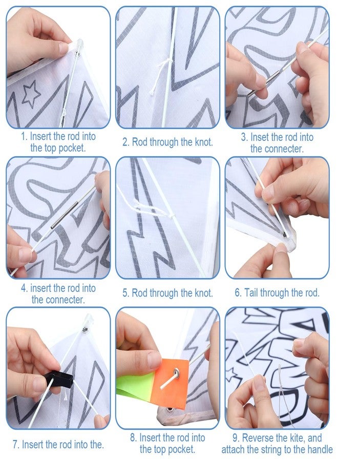 Silipull 12 Pcs DIY Hero Kites for Kids Bulk Color Your Own Diamond Shaped Kites Making Kit with 12 String and Long Tails Decorating Coloring Pack for Kids Outdoor Games Beach Park - Image 2