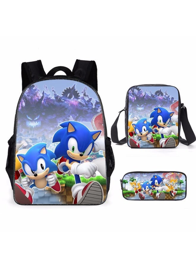 SONIC backpack pencil case satchel three-piece suit men and women leisure sports travel backpack student school backpack - Image 1