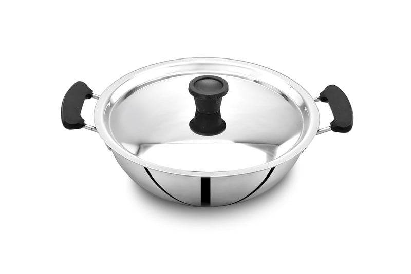 Potscape Essential Stainless Steel Kadai with Lid 24 cm Capacity 25 LTR 22 Gauge Dishwasher Safe Fuel Efficient Deep Kadai for Frying Gas and Induction Compactible 24 CM 25 LTR - Image 3
