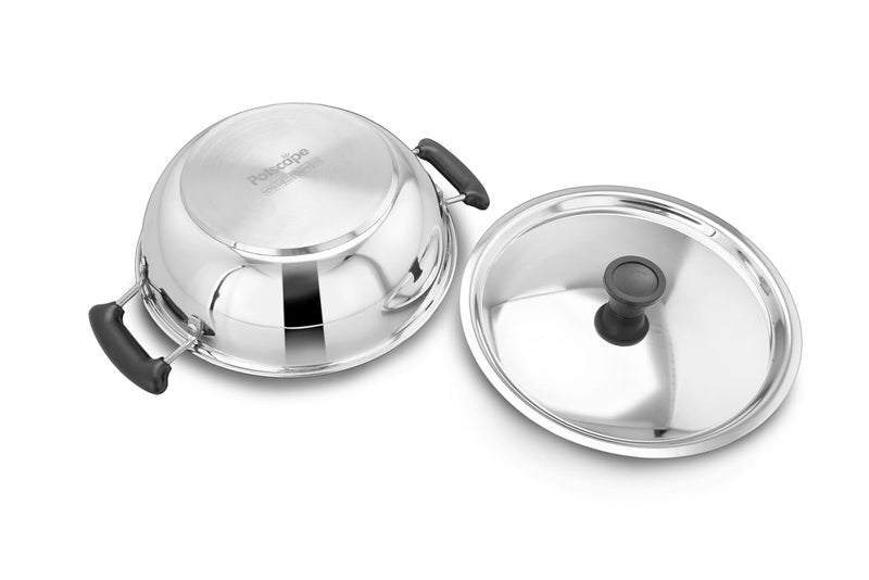 Potscape Essential Stainless Steel Kadai with Lid 24 cm Capacity 25 LTR 22 Gauge Dishwasher Safe Fuel Efficient Deep Kadai for Frying Gas and Induction Compactible 24 CM 25 LTR - Image 2